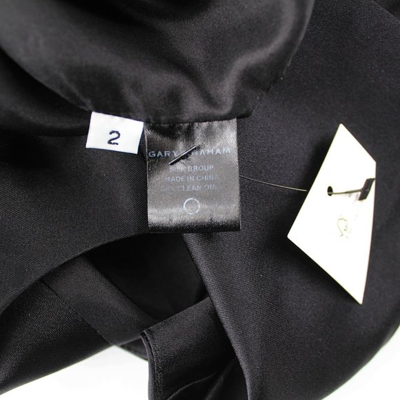 Gary Graham Black Silk Asymmetric Dress Sleeveless Draped Front Bell Skirt 2/S - Picture 10 of 15